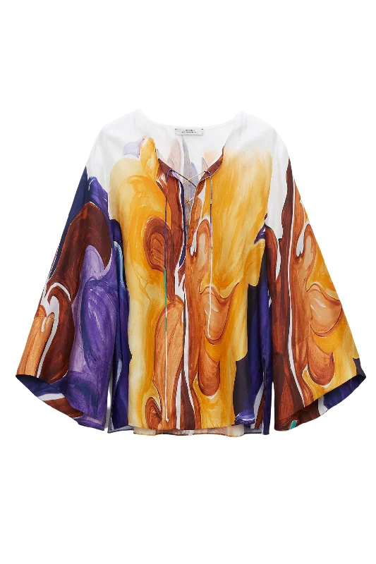 Silk Twill Caftan Blouse | Rainbow Dreams Cotton Casual Blouse