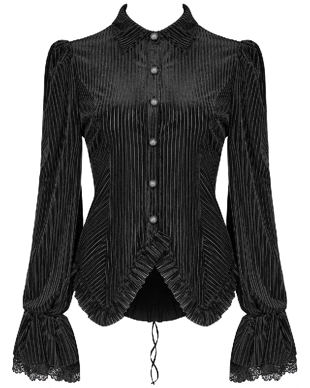 Punk Rave Morgana Womens Gothic Velvet Blouse Top - Black Smart Casual Blouse