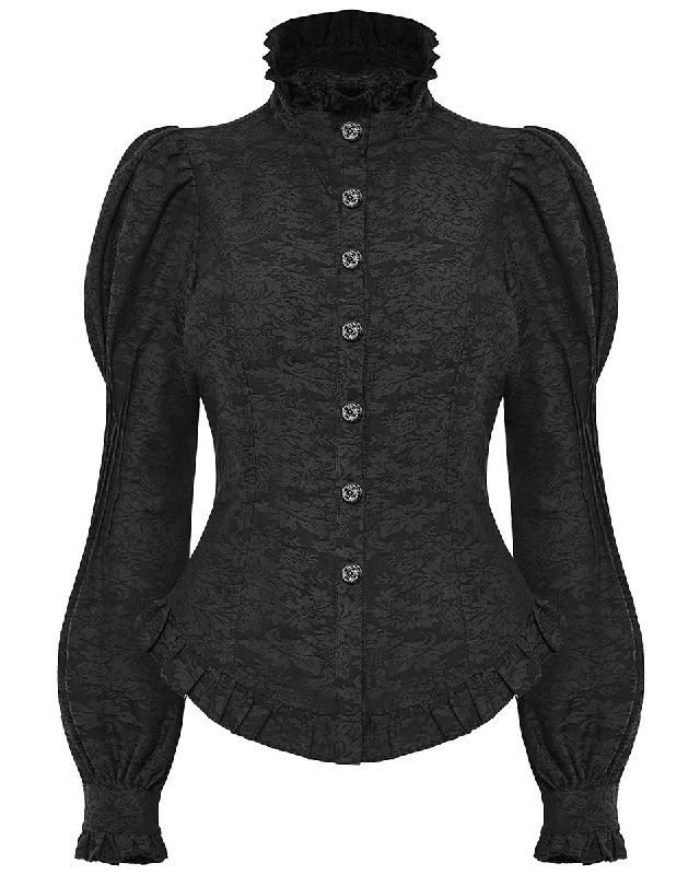 Punk Rave Womens Dark Regency Gothic Jacquard Blouse Top Feminine Tie Blouse