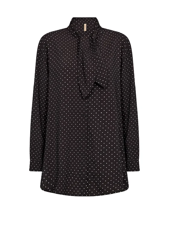 Soyaconcept Orit Polka Dot Tie Neck Blouse, Black Pleated Collar Blouse