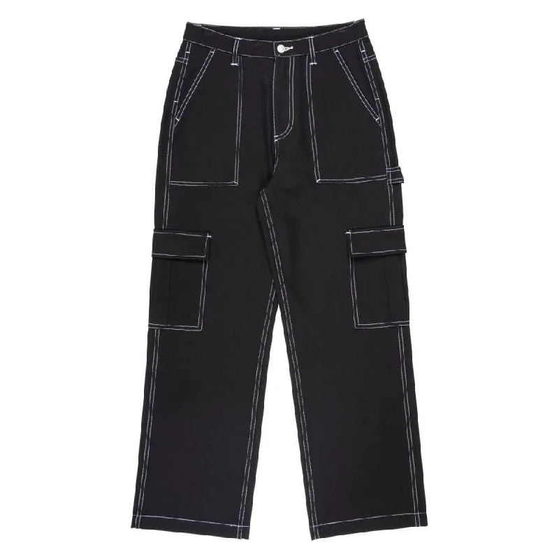 Santa Cruz Womens Pant Workers Cargo Pant - Black / White Stitch Comfortable Denim Leggings