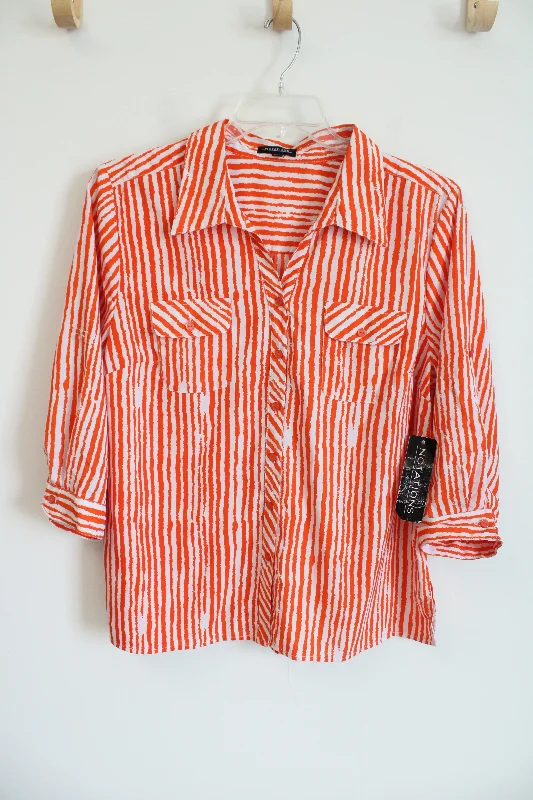 NEW Notations Orange Striped Button Down Blouse | XL Elegant Silk Blouse