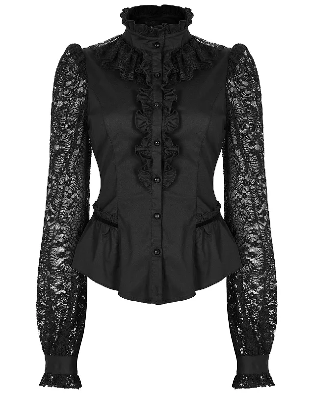 Punk Rave Womens Romantic Gothic Lace Sleeves Blouse Top Polished Work Blouse