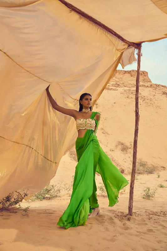 Embellished Tube Blouse With Drape Attached Saree Chic Wrap Blouse