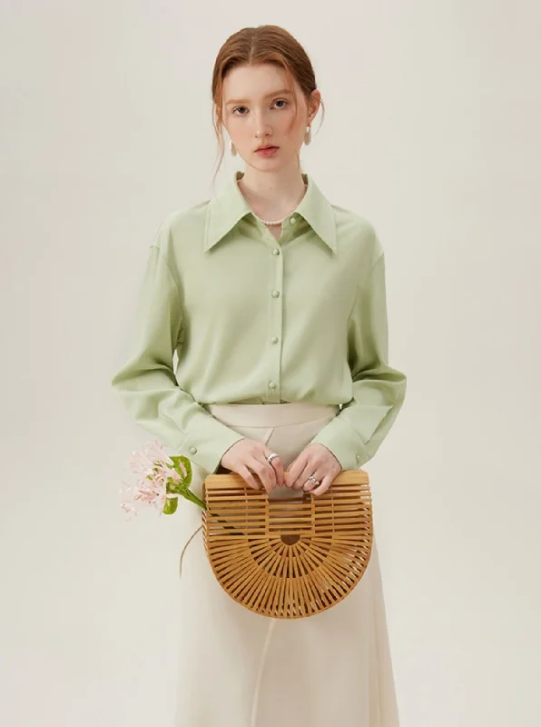Sage Pearl Button Blouse Smart Casual Blouse