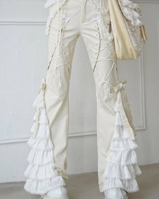 Off-white Lace Versatile Casual Pants WSW0017 Casual Lounge Pants