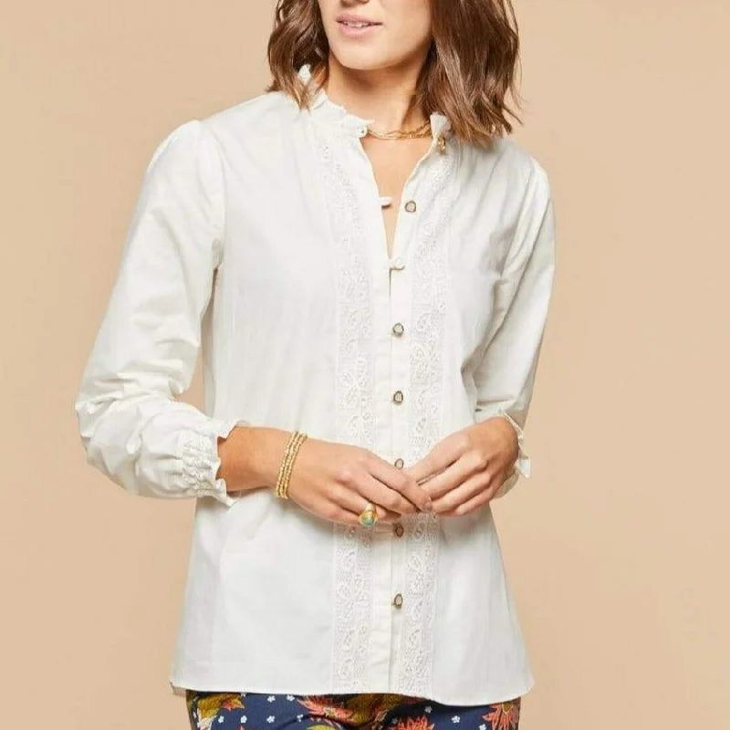 Daphne Ruffle Blouse - Pearl White Lightweight Floral Blouse