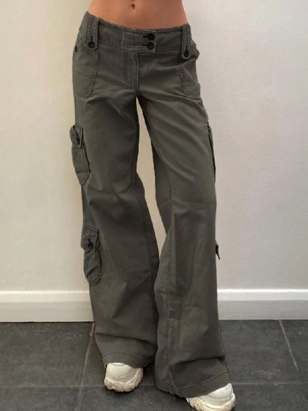 Button Low Waist Women's Denim Pants Comfy High-Waist Jeans