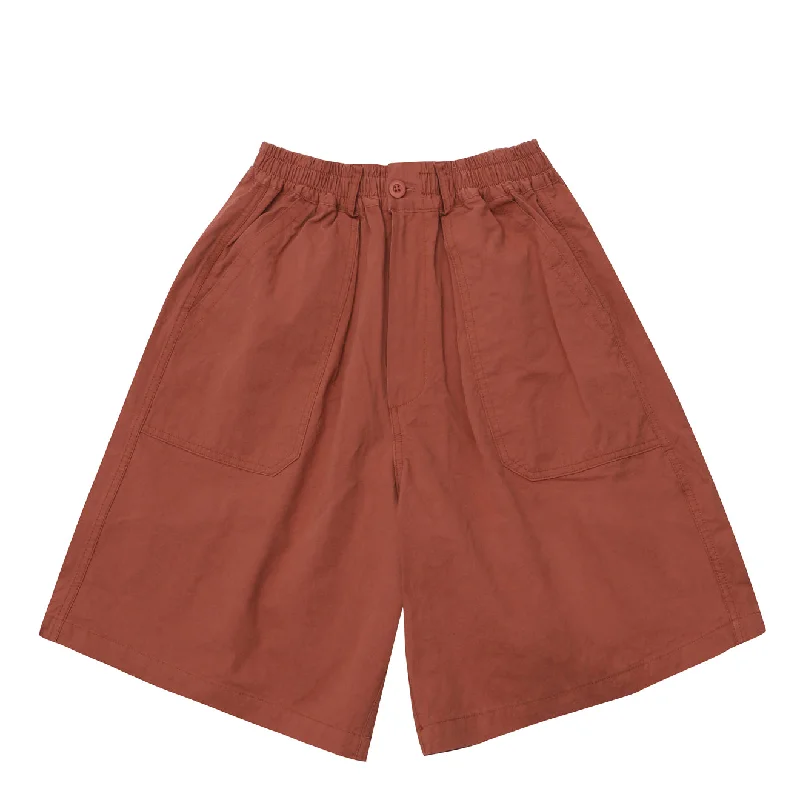 Kappy One Tuck Wide Fatigue Half Pants Vintage Red Casual Wide Pants