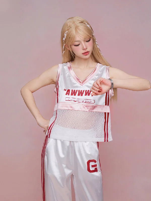 Waist See-through Street Sport Style Sleeveless Top & Sideline Loose Pants GIF0046 Slim Fit Casual Pants Waist See-through Street Sport Style Sleeveless Top & Sideline Loose Pants GIF0046 Slim Fit Casual Pants