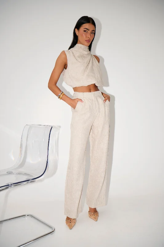 Kourtney Linen Pant Beige Chic Capri Pants