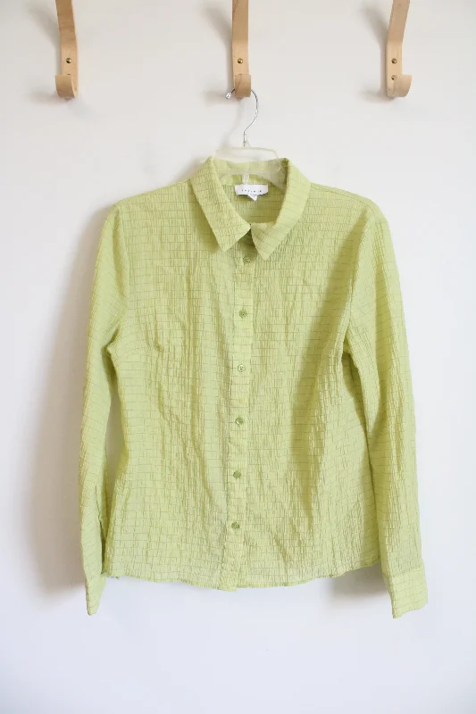 Topshop Yellow Green Long Sleeve Blouse | 8 (MED) Modern Work Blouse