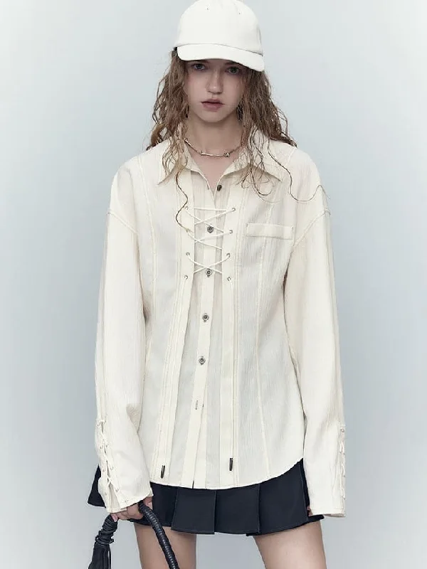 Elevate Lace-Up Oversize Blouse Boho Printed Blouse