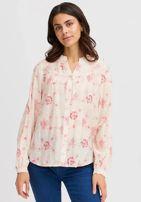 Fransa Lela Floral Print Blouse, Neutral Sleeveless Summer Blouse