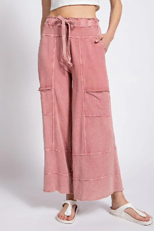 Happy Place Mauve Knit Pants Trendy Wide-Legged Trousers