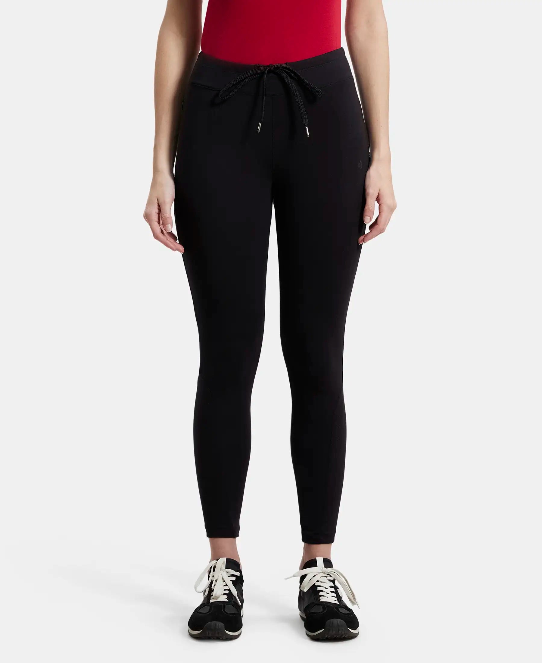 Super Combed Cotton Elastane Stretch Yoga Pants with Side Zipper Pocket - Black High-Waist Jogger Pants