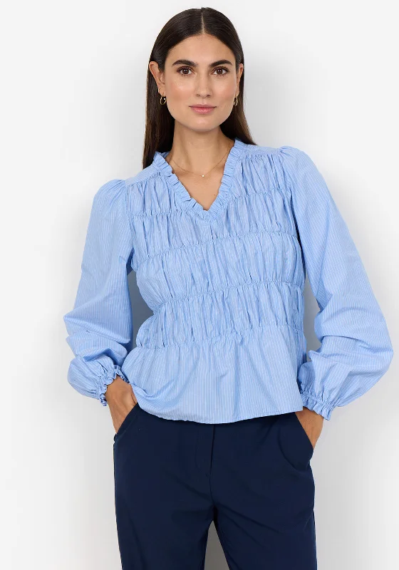 Soyaconcept Onari Pinstripe Elasticated Blouse, Blue Vintage Polka Blouse