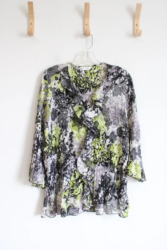 CJ Banks Black and Green Patterned Blouse | XL Subtle Shimmer Blouse