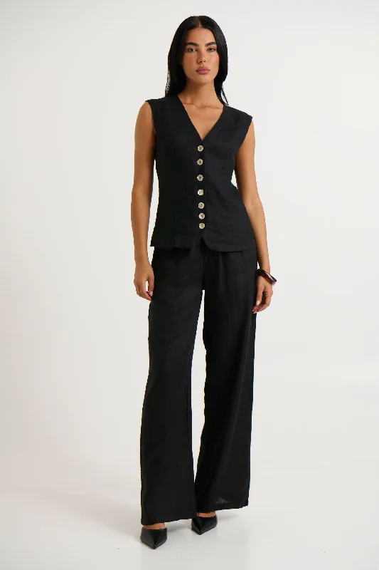 Adalee Pant Black Relaxed Linen Pants