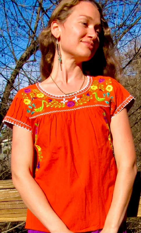Chapalla Embroidered Traditional Mexican blouse Floral Chiffon Blouse