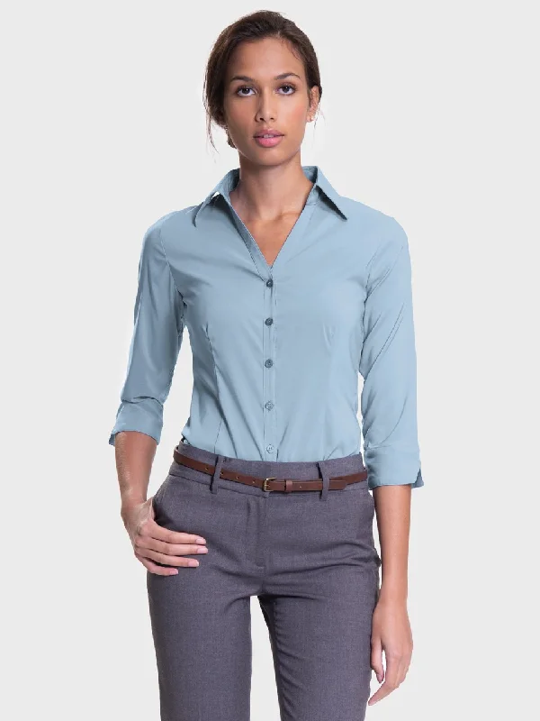 Ladies' Perfect Blouse Three Quarter Sleeve - Ice Blue Slim Fit Blouse