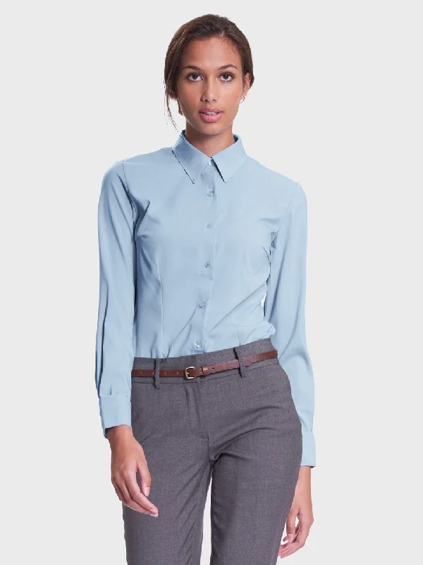Ladies' Classic Blouse - Ice Blue Embroidered Floral Blouse
