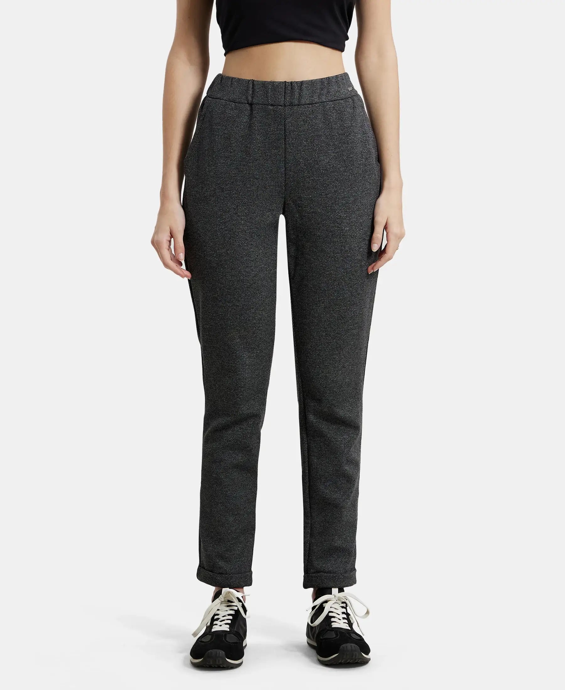 Rayon Polyester Elastane Stretch Slim Fit All Day Pants with Side Pockets - Black Classic Pleated Pants Rayon Polyester Elastane Stretch Slim Fit All Day Pants with Side Pockets - Black Classic Pleated Pants
