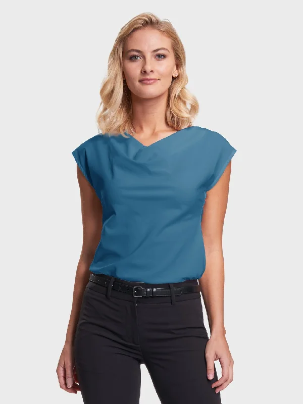 Ladies' Cowl Neck Blouse - Aquamarine Casual Relaxed Blouse