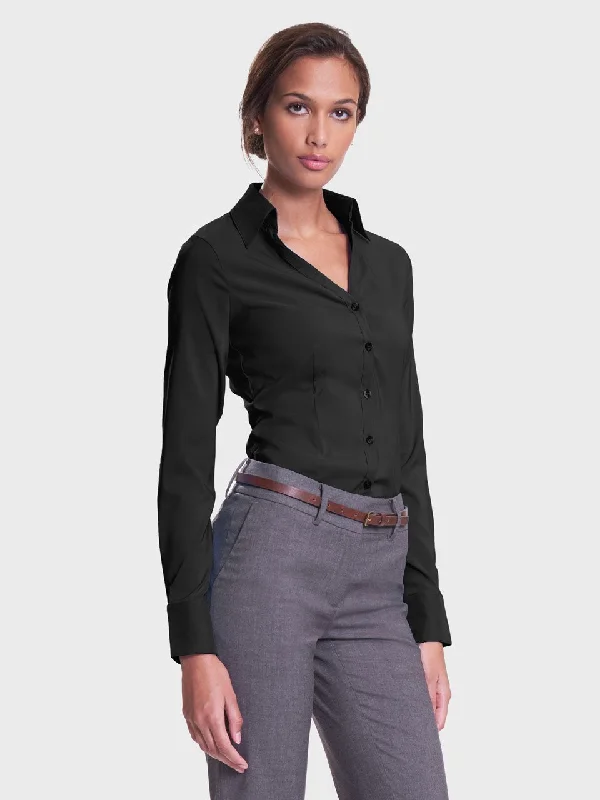 Ladies' Perfect Blouse Long Sleeve - Black Delicate Bow Blouse