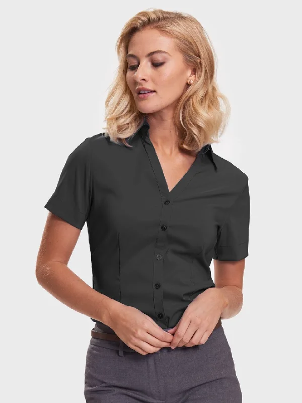 Ladies' Perfect Blouse Short Sleeve - Black Feminine Satin Blouse