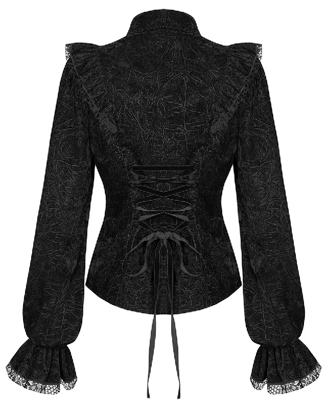 Punk Rave Nightshade Womens Gothic Velvet Blouse Top - Black Sheer Mesh Blouse