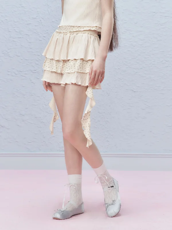 Floral Frilled Layered High Waist Culottes Pants AYF0026 Elegant High-Waist Pants