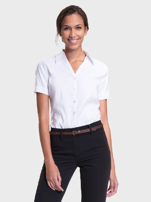 Ladies' Perfect Blouse Short Sleeve - White Puff Sleeve Blouse