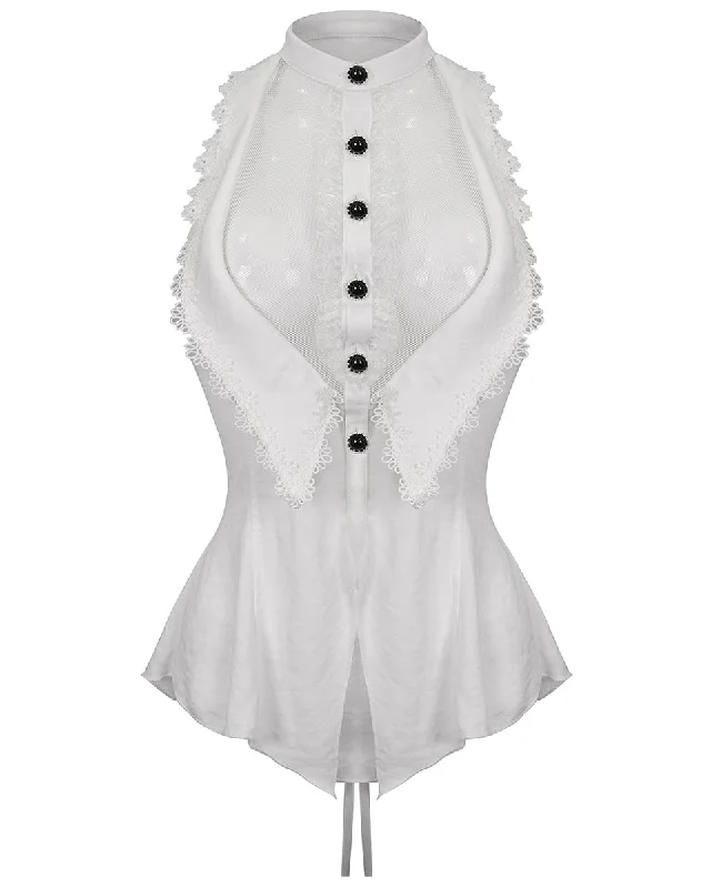 Devil Fashion Womens Romantic Goth Lolita Sleeveless Halter Blouse - White Sweetheart Neck Blouse Devil Fashion Womens Romantic Goth Lolita Sleeveless Halter Blouse - White Sweetheart Neck Blouse