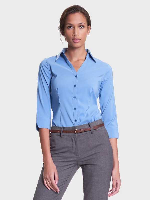 Ladies' Perfect Blouse Three Quarter Sleeve - Peri Blue Embroidered Floral Blouse