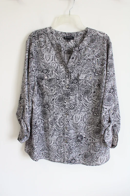 Notations Black Paisley Chiffon Blouse | XL Sheer Sleeve Blouse