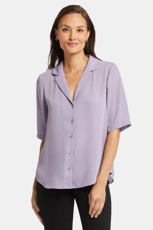 Gabrielle Short Sleeved Blouse - Arctic Dusk Stretchy Fitted Blouse
