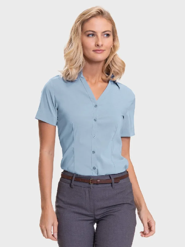 Ladies' Perfect Blouse Short Sleeve - Ice Blue Chic Wrap Blouse