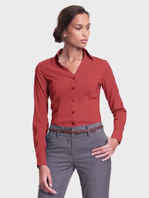 Ladies' Perfect Blouse Long Sleeve - Sunset Red Asymmetric Hem Blouse