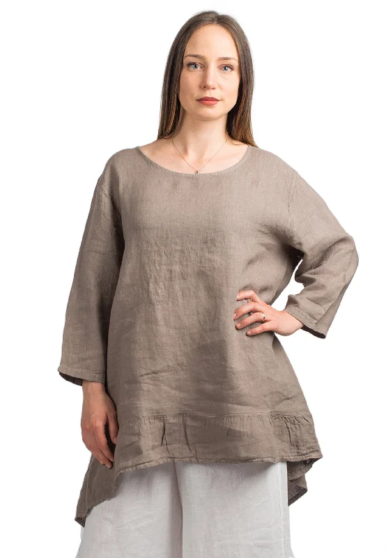Long blouse 100% linen Pleated Collar Blouse