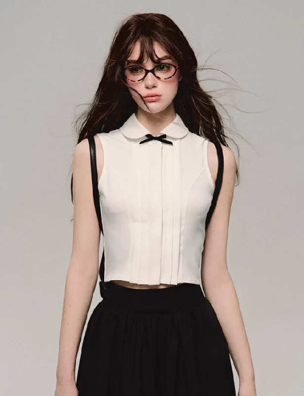 Bow Collar Crop Blouse Soft Modal Blouse
