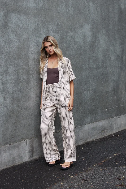 Riley Resort Pant Brown Print Chic Faux Leather Pants