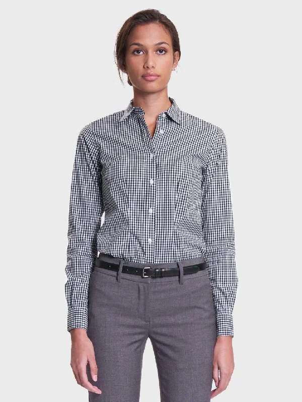 Ladies' Classic Gingham Blouse - Black Sweetheart Neck Blouse