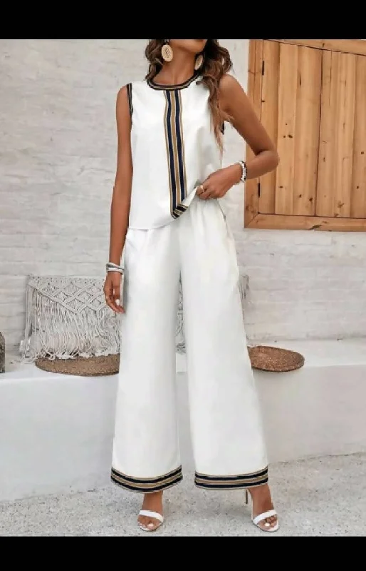 Fashion Beauty Style 7 Loose Fit Casual 2 Pcs Set Pants With Blouse Peter Pan Collar Blouse