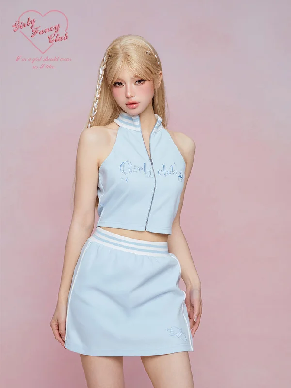 Halter Neck Sporty Sleeveless Top & Wide Pants & Miniskirt GIF0038 Trendy Velvet Pants Halter Neck Sporty Sleeveless Top & Wide Pants & Miniskirt GIF0038 Trendy Velvet Pants