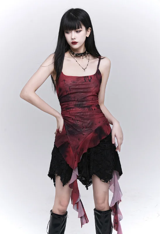 Blood Moon Lace Asymmetric Blouse Classic Striped Blouse