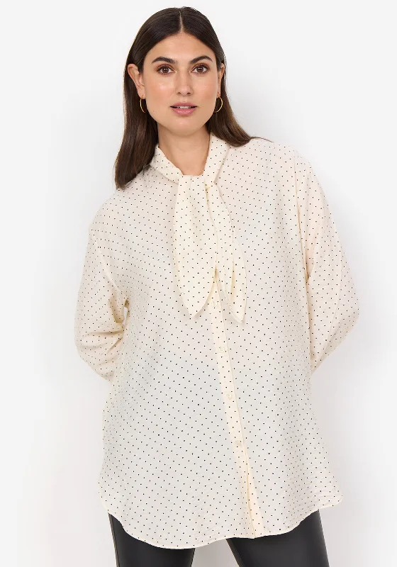 Soyaconcept Orit Polka Dot Tie Neck Blouse, Cream Sheer Mesh Blouse