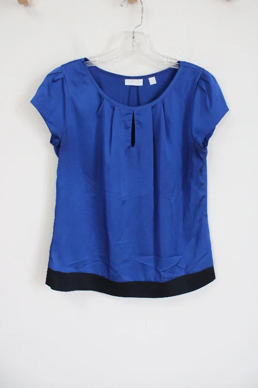 New York & Co. Cobalt blue Satin Blouse | S Collared Satin Blouse