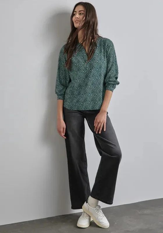 Street One Geometric Print Blouse, Green Pastel Color Blouse