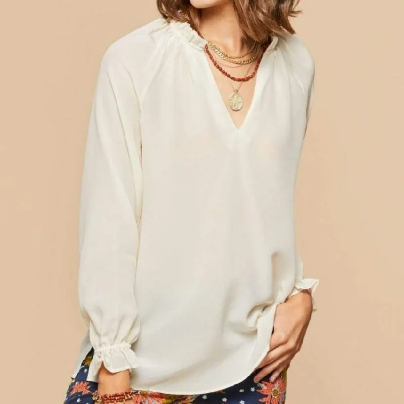 Josette Silk Ruffle Blouse - Buttercream Off-Shoulder Wrap Blouse
